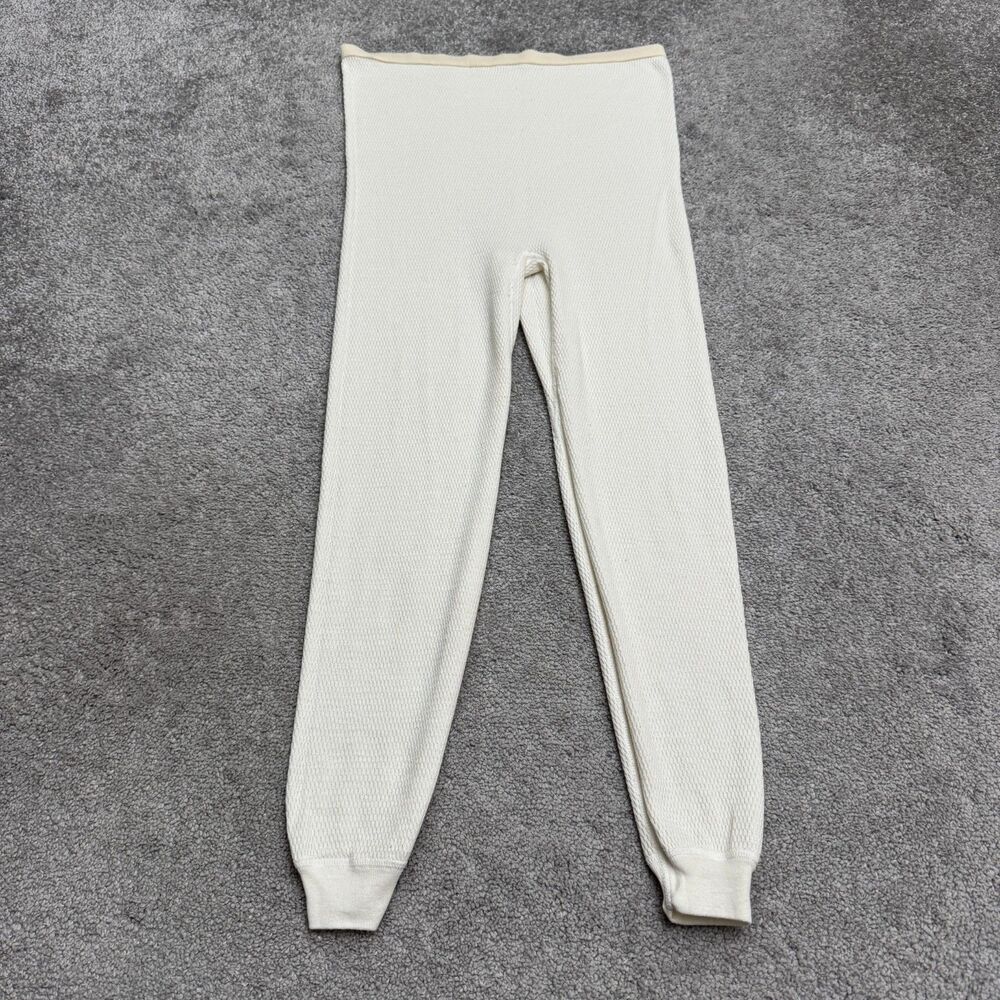 Vintage Partners Jogger Pants Women Large Ivory Cream Waffle Knit Thermal Casual